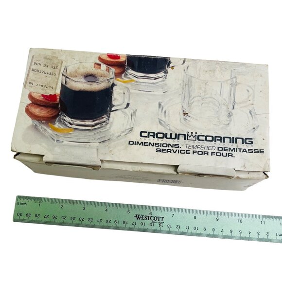 Vintage Crown Corning Tempered Demitasse Cup / Saucer Italy 1984 Set of 4 Boxed - Picture 5 of 8